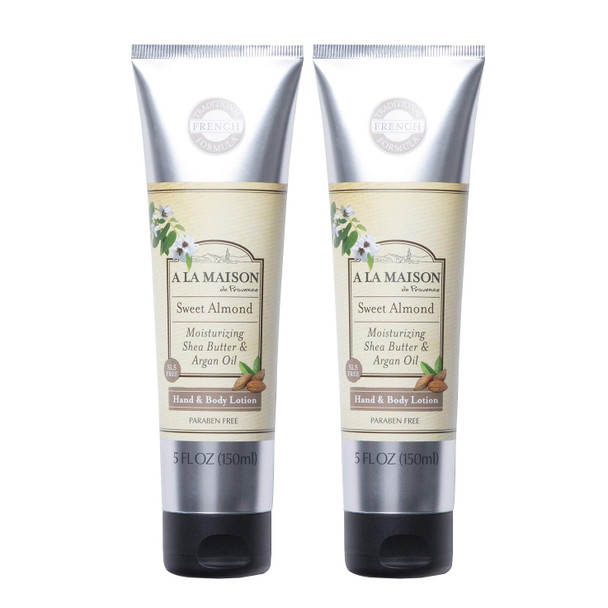 A LA MAISON De Provence Hand and Body Lotion | Natural Moisturizing Lotion with Argan Oil and Shea Butter | Moisturizer for Dry Skin | Paraben and Phthalates Free | Sweet Almond Scent (2 Pack)