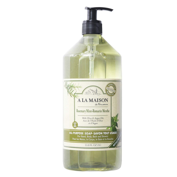 A LA MAISON Rosemary Mint Liquid Hand Soap - Triple French Milled Natural Moisturizing (33.8 oz Bottle)