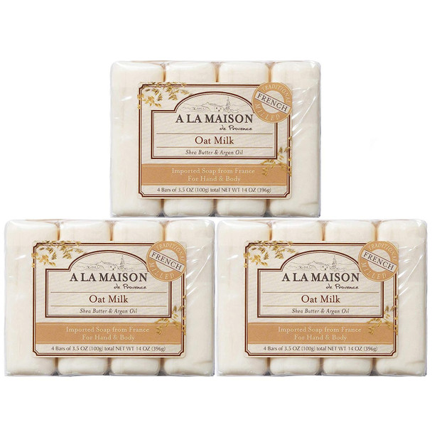 A LA MAISON Oat Milk Bar Soap - Triple French Milled Natural Moisturizing Hand Soap Bar (12 Bars of Soap, 3.5 oz)