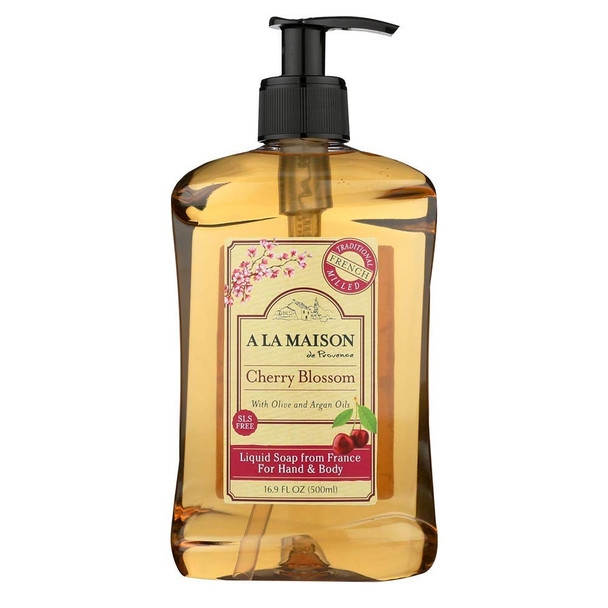 A LA MAISON Cherry Blossom Liquid Hand Soap | 16.9 Fl oz. Pump Bottles Moisturizing Natural Hand Wash Soap | Triple French Milled | Gentle To Hands | (1 Pack)