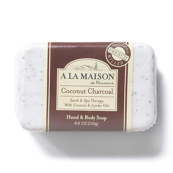 A LA MAISON Coconut Charcoal Bar Soap 8.8 oz. | 1 Pack Triple French Milled All Natural Soap | Moisturizing and Hydrating For Men, Women, Face and Body