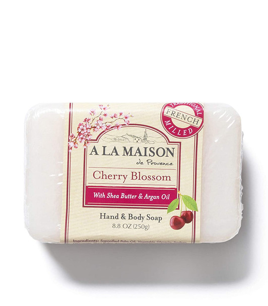 A LA MAISON Cherry Blossom Bar Soap 8.8 oz. | 3 Pack Triple French Milled All Natural Soap | Moisturizing and Hydrating For Men, Women, Face and Body