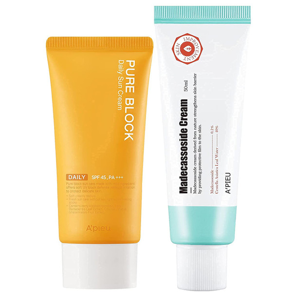 Pure Block Daily Sunscreen SPF 45/PA+++ 1.69 fl oz + Madecassoside Cream 1.69 fl oz Hydrating Moisturizer