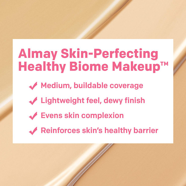 Almay Skin Perfecting Healthy Biome Foundation Makeup with Prebiotic Complex SPF 25, Hypoallergenic, -Fragrance Free, 120 Beige, 1 fl. oz.