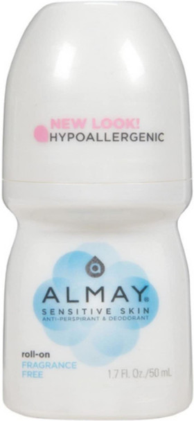 Almay Anti-Perspirant & Deodorant, Sensitive Skin, Roll-On, Fragrance Free 1.7 oz (Pack of 12)