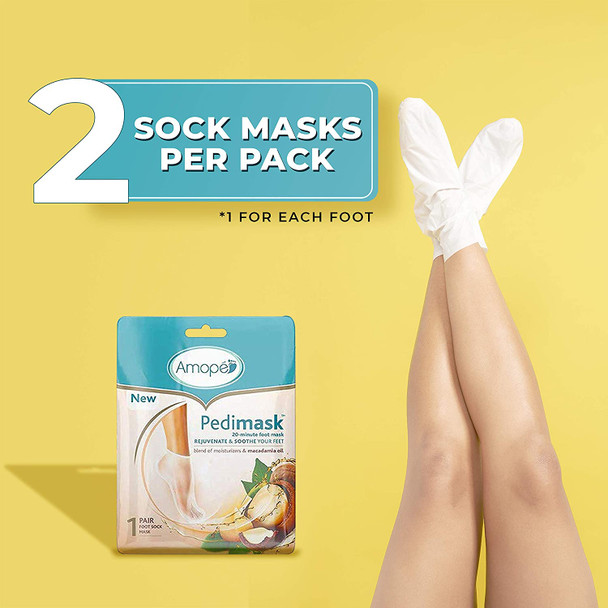 Amope PediMask Kit- 20 Minute Foot Mask to Rejuvenate and Soothe Your Feet with Blend of Moisturizers and Macadamia Oils for Baby Smooth Feet in Minutes (Pack of 3)
