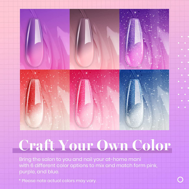 Beetles Color Changing Gel Polish Set - 6 Colors Temperature Change Colors - Long Lasting Soak Off LED Gel