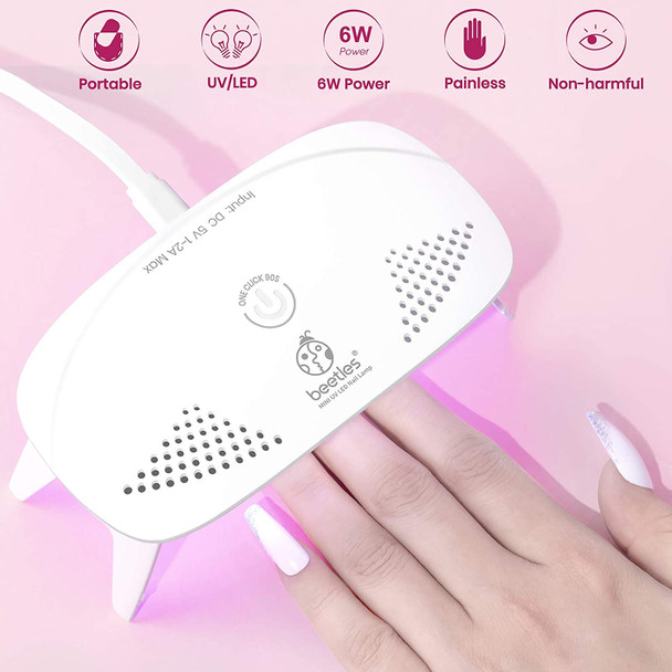 Beetles U V Light for Nails Mini Nail Lamp Poly Nail Gel Curing Lamp, 4Pcs 7.5Ml Black White Colors with No Wipe Top Coat and Base Coat Gel Polish Set