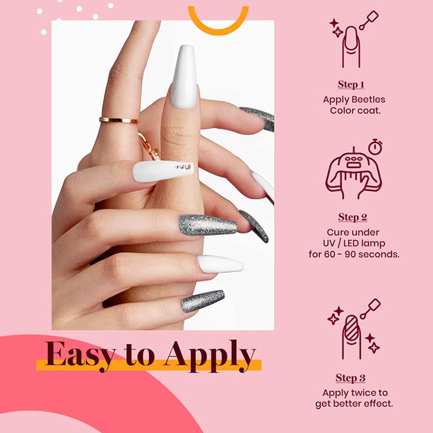 Beetles Gel Nail Polish Set, Red Black Pink White Golden Silver Glitter Soak Off Gel Nail Kit