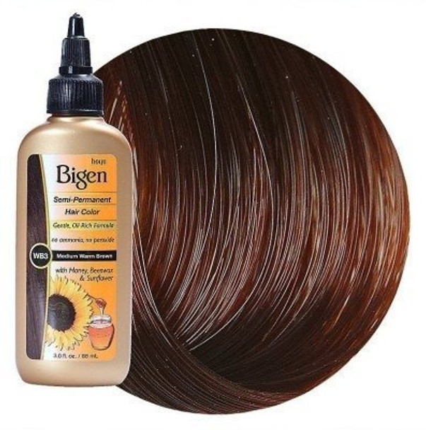 Bigen Semi-Permanent Haircolor #Wb3 Medium Warm Brown 3 Ounce (88ml) (3 Pack)