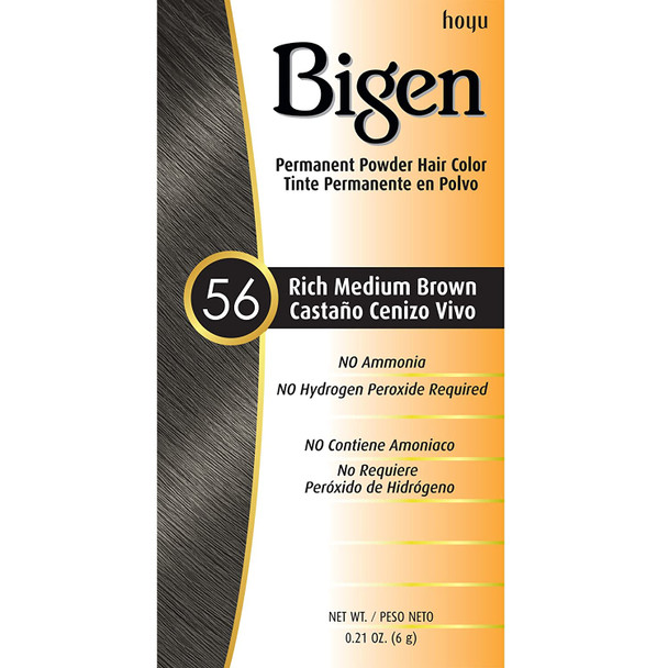 Bigen Powder Hair Color #56 Rich Medium Brown 0.21oz (6 Pack)