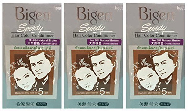 3 BOXES of BIGEN SPEEDY Natural Brown No.884 Hair Color Conditioner. Darkens grey hair in 5 min