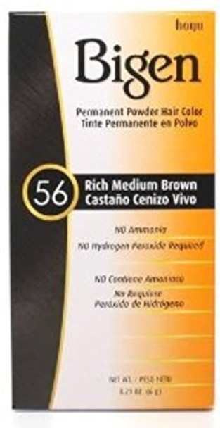 Bigen Permanent Powder Hair Color 56 Medium Brown 1 ea (Pack of 12)