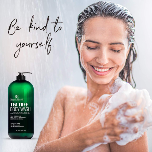 BOTANIC HEARTH Tea Tree Body Wash, Helps with Nails, Athletes Foot, Ringworms, Jock Itch, Acne, Eczema & Body Odor, Soothes Itching & Promotes Healthy Skin and Feet, Naturally Scented, 16 fl oz