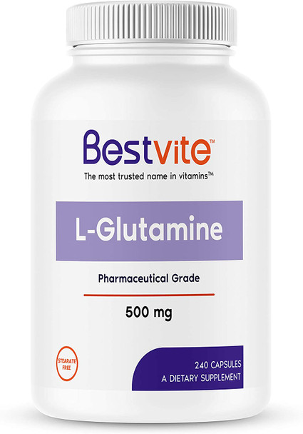 L-Glutamine 500mg per Capsule (240 Capsules) - No Dicalcium Phosphate - No Stearates - Non GMO - Gluten Free