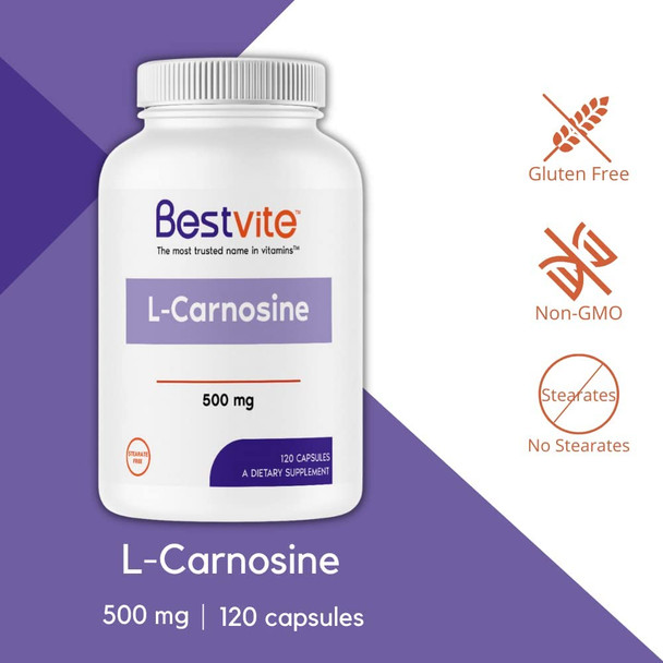 L-Carnosine 500mg (120 Capsules) No Fillers - No Stearates - Non GMO - Gluten Free