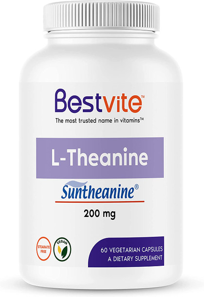 L-Theanine 200mg with Patented and Clinically Studied Suntheanine (60 Vegetarian Capsules) No Stearates - No Flow Agents L-Theanine 200mg with Patented and Clinically Studied Suntheanine (60 Vegetarian Capsules) No Stearates - No Flow Agents