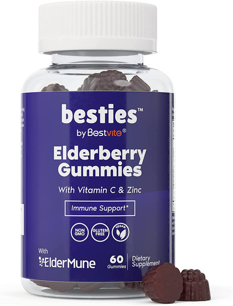 Bestvite Elderberry Gummies with Zinc & Vitamin C with Eldermune (60 Gummies) - Vegan - Gluten Free - No Artificial Sweeteners - Immune Support