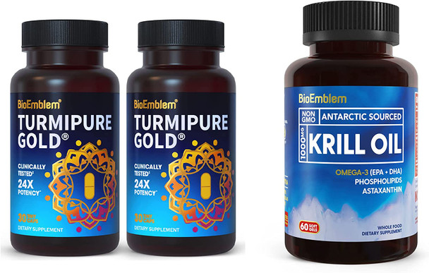 BioEmblem Turmeric Curcumin with Clinically Studied TurmiPure Antarctic Krill Oil Supplement