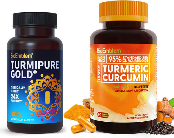 BioEmblem Turmeric Curcumin Supplement with BioPerine Turmeric Curcumin with Clinically Studied TurmiPure