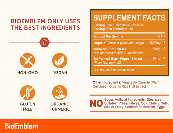 BioEmblem Turmeric Curcumin with Clinically Studied TurmiPure Turmeric Curcumin Supplement with BioPerine