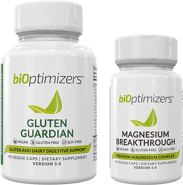 BiOptimizers - Magnesium Breakthrough 4.0 (60 Capsules) and Gluten Guardian (90 Capsules) Supplement Bundle