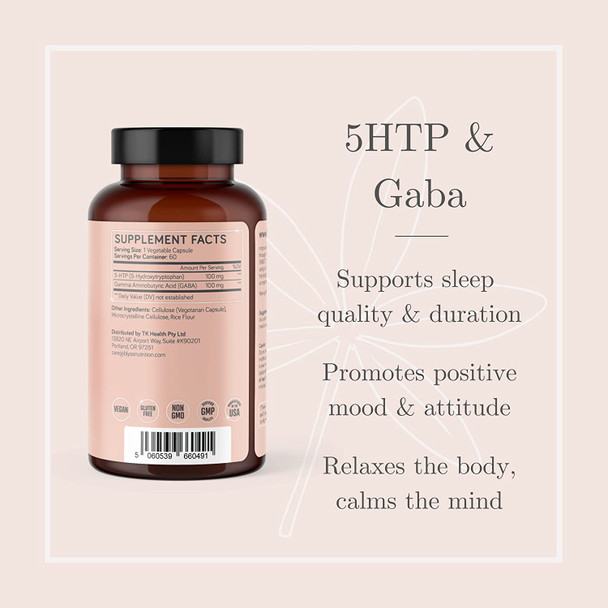 5 HTP Plus GABA Supplements for Women - Sleep, Mood & Stress Support - Non-GMO, Gluten Free, 60 Veggie Caps