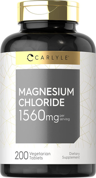 Magnesium Chloride | 1560mg | 200 Tablets | Cloruro de Magnesio Supplement | Vegetarian, Non-GMO, and Gluten Free Formula | by Carlyle