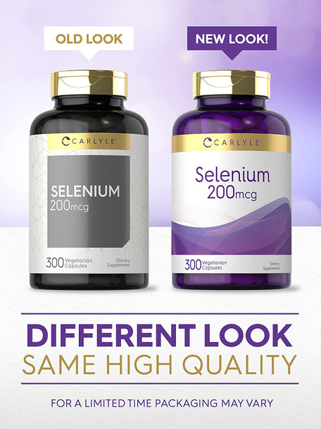Yeast Free Selenium Supplement | 200mcg | 300 Capsules | Vegetarian, Non-GMO, and Gluten Free Mineral Formula | L-Selenomethionine | Value Size | by Carlyle
