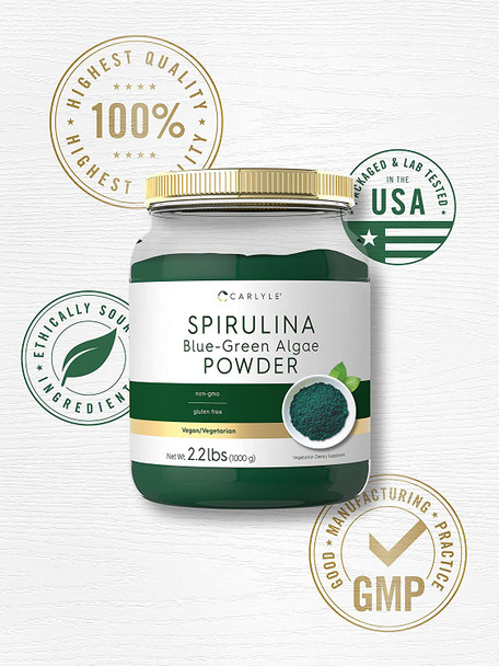 Spirulina Powder for Smoothies 2.2 lbs | Blue Green Algae | 8g Spirulina per Serving | Vegan, Non-GMO, Gluten Free Supplement | by Carlyle