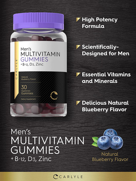 Carlyle Multivitamin Gummies for Men | 30 Count | Natural Blueberry Flavor | Plus B12, D3, and Zinc | Vegetarian Vitamin Supplement