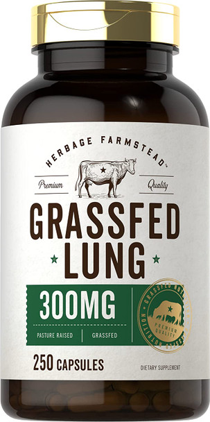 Grass Fed Lung Capsules 300 mg | 250 Pills | with Grass Fed Liver | Non-GMO, Gluten Free Supplement | by Herbage Farmstead