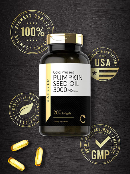 Carlyle Pumpkin Seed Oil | 3000Mg | 200 Softgel Capsules | Non-Gmo And Gluten Free Formula | Cold Pressed Dietary Supplement