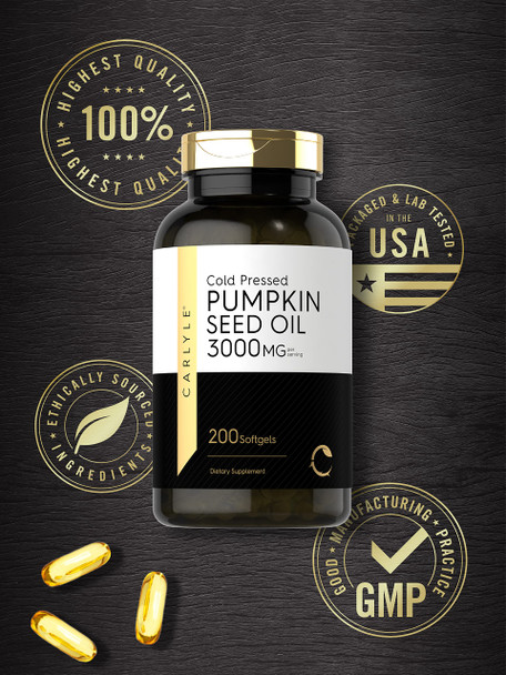 Carlyle Pumpkin Seed Oil | 3000Mg | 200 Softgel Capsules | Non-Gmo And Gluten Free Formula | Cold Pressed Dietary Supplement