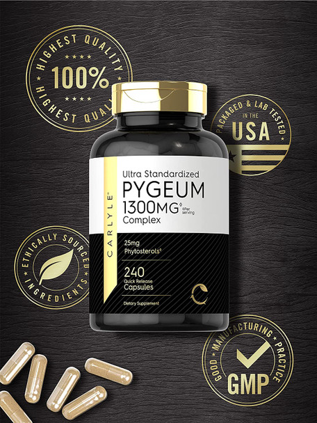 Pygeum Standardized 1300Mg | 240 Capsules | Non-Gmo, Gluten Free | Pygeum Africanum Bark Extract Supplement | By Carlyle