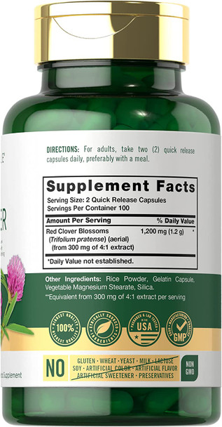 Carlyle Red Clover Capsules 1200Mg | 200 Count | Non-Gmo, Gluten Free | Red Clover Blossom Extract Supplement