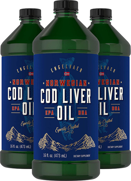 Carlyle Cod Liver Oil Norwegian | 16 fl oz Liquid | Pack of 3 Bottles | Non-GMO, Gluten Free