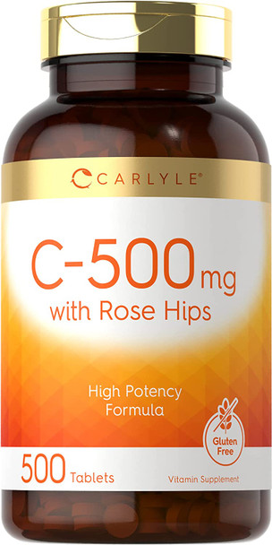 Carlyle Vitamin C With Rose Hips 500Mg | 500 Tablets | High Potency Formula | Vegetarian, Non-Gmo And Gluten Free Supplement