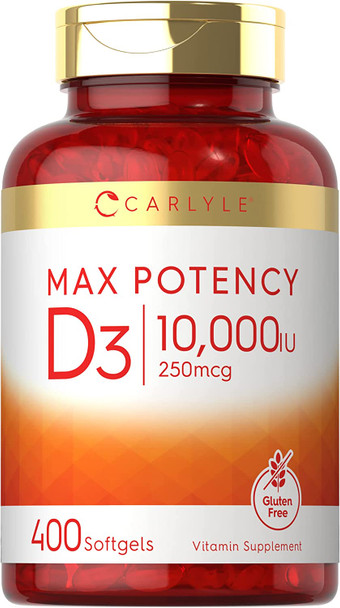 Carlyle Vitamin D 10000 Iu 400 Softgels | Value Size | Max Potency | Non-Gmo, Gluten Free Supplement