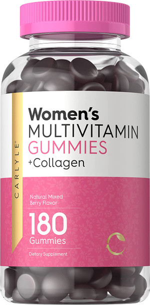 Carlyle Multivitamin For Women | 180 Gummies | Mixed Berry Flavor | With Collagen | Non-Gmo, Gluten Free Supplement