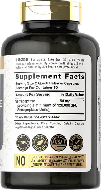 Carlyle Serrapeptase 120000 SPU | 120 Capsules | Supports Sinus Health | Gluten Free Enzyme Supplement