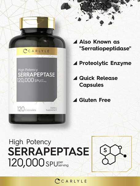 Carlyle Serrapeptase 120000 SPU | 120 Capsules | Supports Sinus Health | Gluten Free Enzyme Supplement