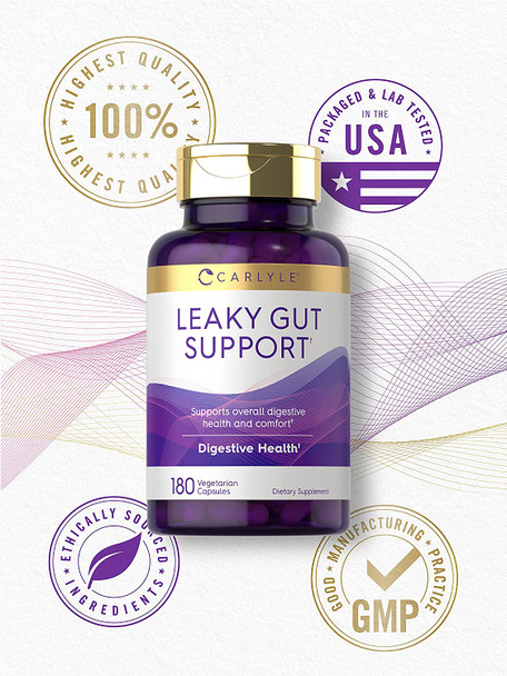 Leaky Gut Support | 180 Capsules | Vegetarian, Non-GMO, Gluten Free | Leaky Gut Supplement | by Carlyle