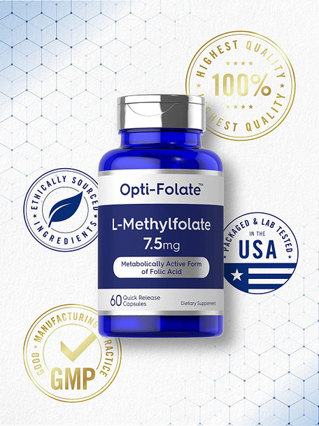 L Methylfolate 7.5 Mg | 60 Capsules | Optimized And Activated | Non-Gmo, Gluten Free | Methyl Folate, 5-Mthf | By Opti-Folate