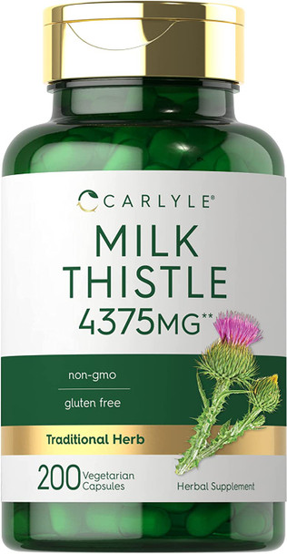 Milk Thistle Capsules | 4375mg | 200 Count | High Potency Extract | Vegetarian, Non-GMO, Gluten Free | by Carlyle