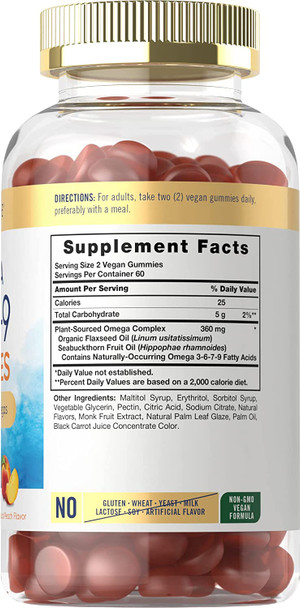 Carlyle Omega 3 6 7 9 Gummies | 120 Count | Vegan Plant Sourced Supplement | Peach Flavor