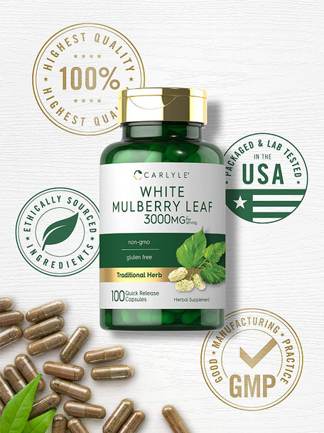 Carlyle Mulberry Leaf Extract | 3000Mg | 100 Capsules | Non-Gmo And Gluten Free Herbal Supplement