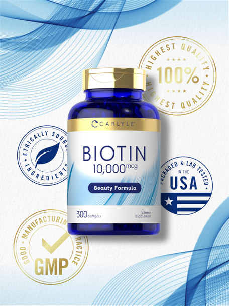 Carlyle Biotin 10000Mcg | 300 Softgels | Max Strength | Non-Gmo, Gluten Free Supplement