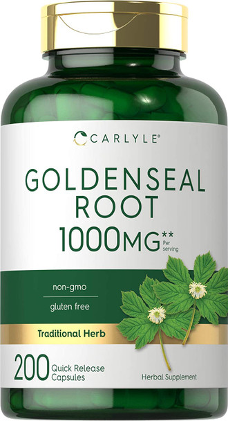 Carlyle Goldenseal Root Capsules 1000mg | 200 Count | Non-GMO, Gluten Free Supplement