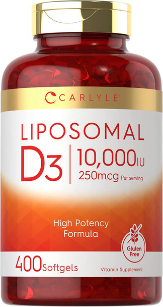 Carlyle Liposomal Vitamin D3 | 10,000 iu | 400 Softgels | Non-GMO and Gluten Free Formula | High Potency Vitamin D Supplement